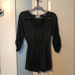 black silk blouse with black lace